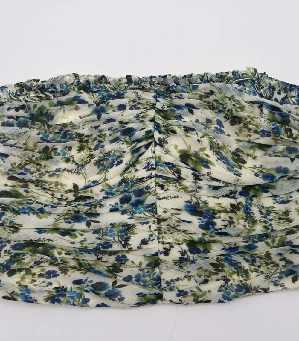 MNG Mango Women's Blue and Green Floral Pleated cropped corset top